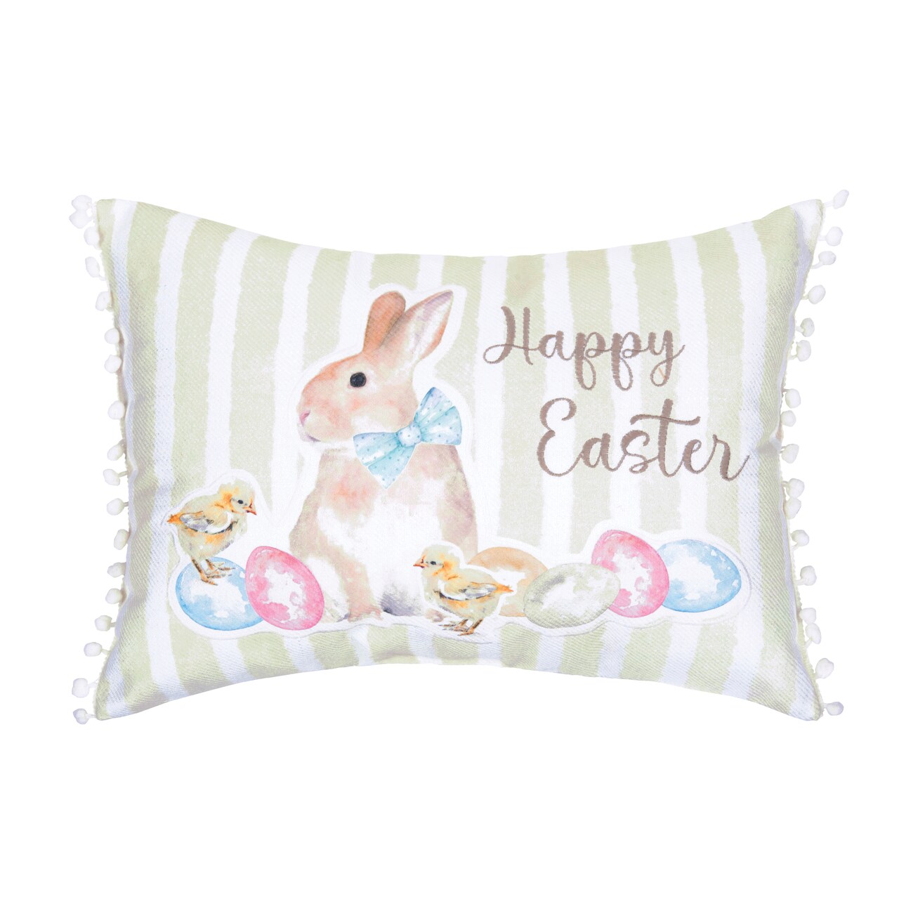 "Happy Easter" Bunny Ducklings & Eggs Cotton Blend Mini Accent Pillow 13" x 18"